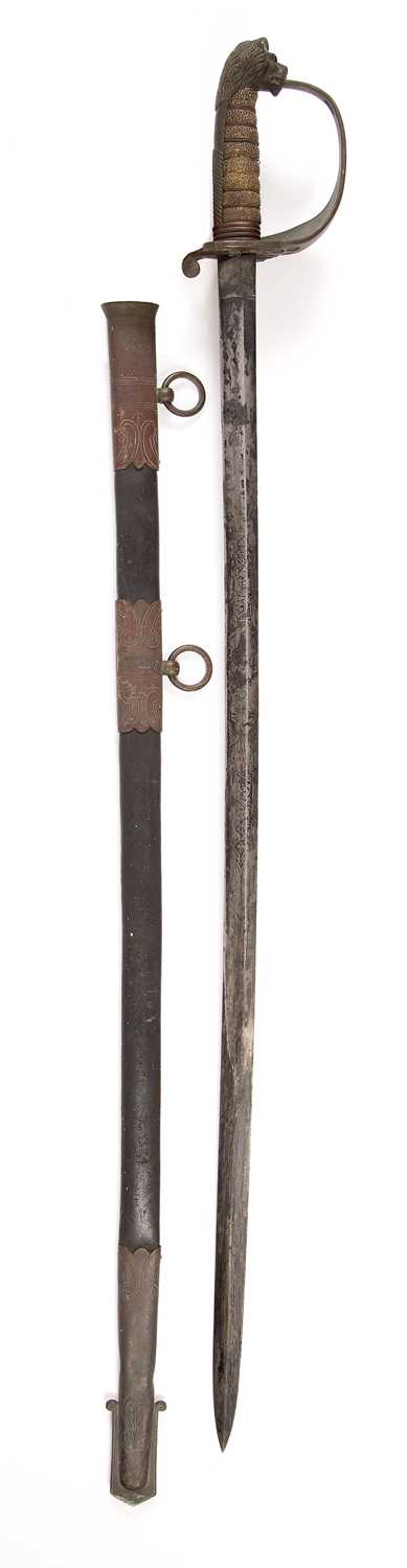 A 1827 pattern Royal Naval Reserves Officer's sword with a lion's head pommel and a wire bound - Image 5 of 5