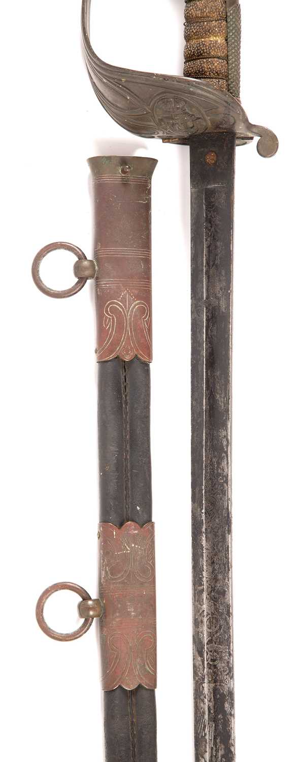 A 1827 pattern Royal Naval Reserves Officer's sword with a lion's head pommel and a wire bound - Image 4 of 5