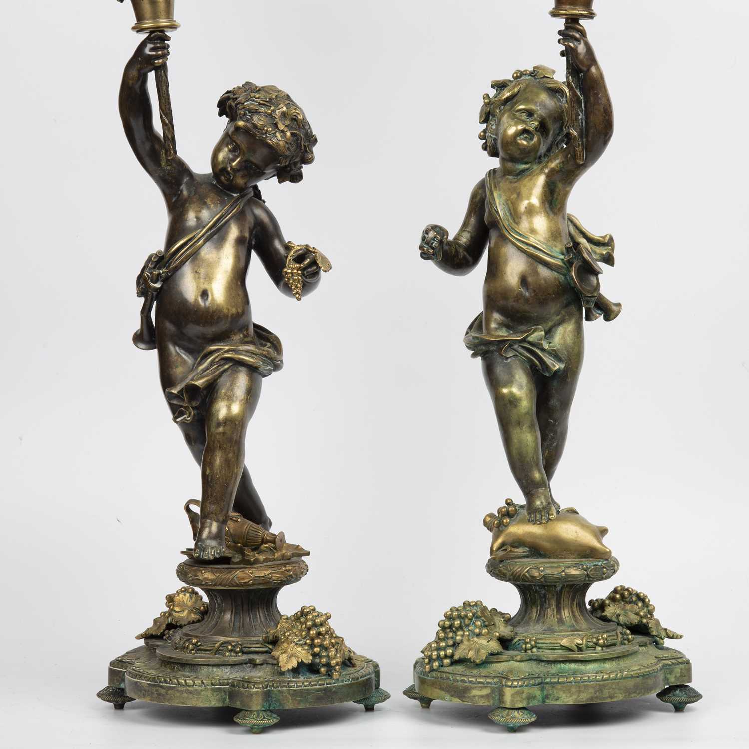 An Impressive near pair of 19th century Louis XVI style French bronze four branch candelabras of - Image 3 of 3