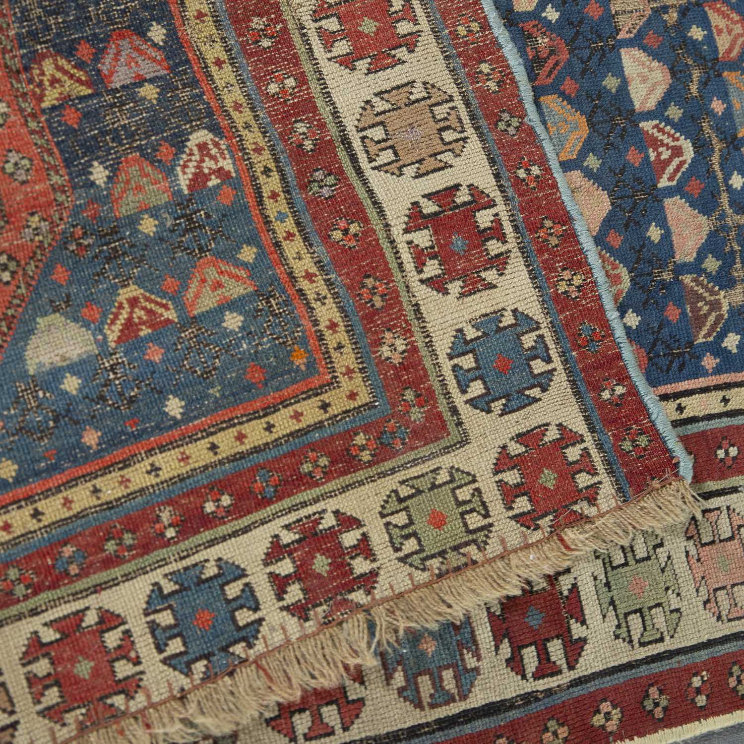 An early 20th century Middle Eastern prayer mat with polychrome decoration, 85cm x 150cm together - Image 2 of 3