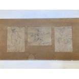 A group of 3 cartoon pencil sketches by Phil May and a watercolour sketch of a Venetian scene signed