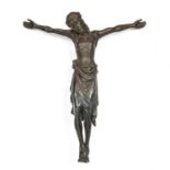 An early 20th century German Expressionist bronze crucifix 48cm wide 51cm wide.