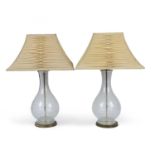 A pair of modern crackle glass lamps of baluster form with gilt bases 23cm wide 43cm high.need re