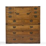A George III teak and camphor wood campaign secretaire chest of drawers 108cm wide 49cm high 116cm