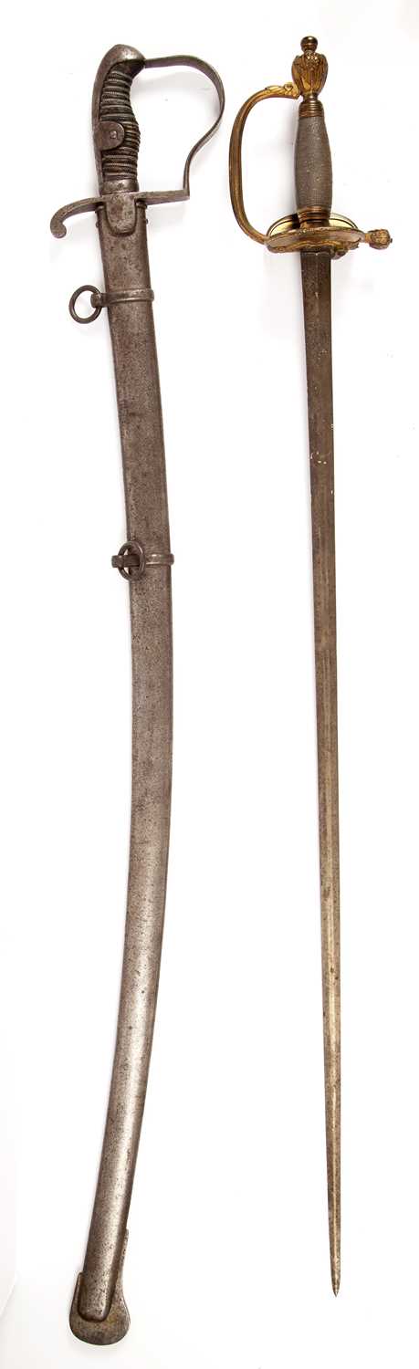 A British 1796 style Light Cavalry sabre with an altered blade, the blade 81cm in length; and a 1796 - Image 4 of 6