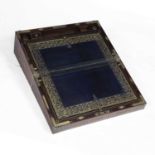A large Regency rosewood and brass inlaid writing slope with blue leather interior and a side