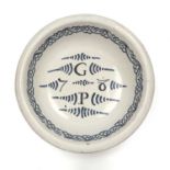 A rare 18th century English Delft bowl with initials and possible date of 1781, 32cm diameter x 9.