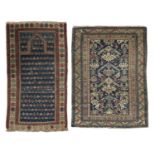 An early 20th century Middle Eastern prayer mat with polychrome decoration, 85cm x 150cm together