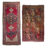 An early 20th century Eastern red ground woollen rug 120cm x 300cm together with a further Eastern