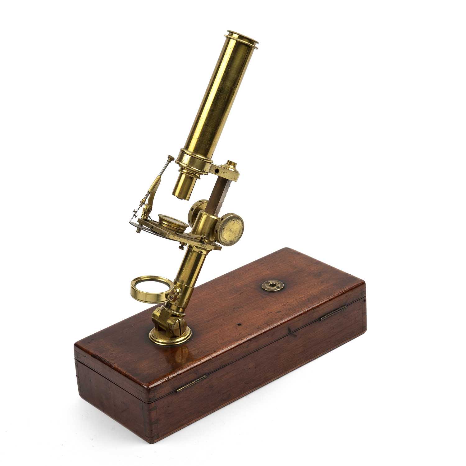 A Victorian case mounted portable microscope by William Matthews, Camden Road, London, with two - Image 2 of 9