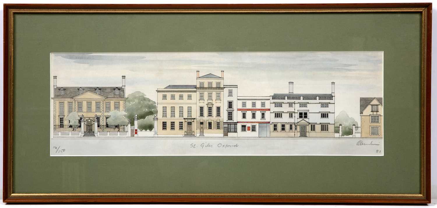 A set of four 20th century limited edition coloured prints of Oxford street scenes, indistinctly - Image 2 of 5