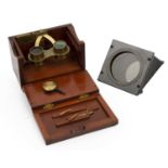 A 19th Century brass and mahogany scientific stereoscopic viewer 16cm wide 11cm deep 10.5cm high