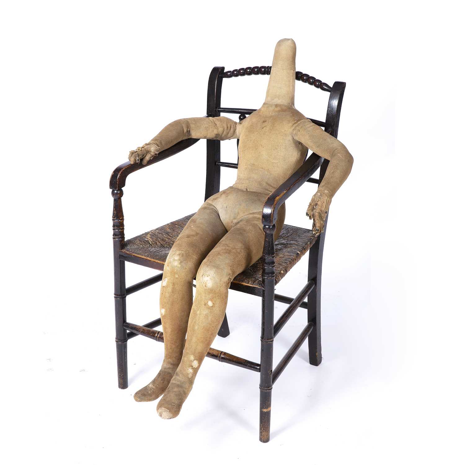 A mid 19th century child size artists lay figure with articulated brass joints and a wooden frame - Bild 2 aus 5