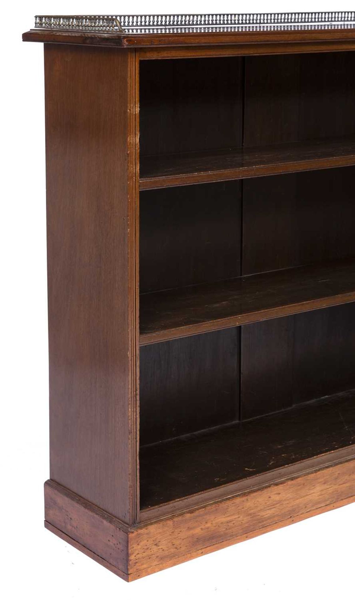 A 19th century mahogany open front bookcase with a brass gallery and two shelves. 124cm wide 33cm - Image 2 of 4