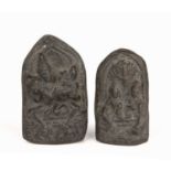 Two Antique Indian Carved stone votive images in the 13th century style, Vishnu and Lakshmi and