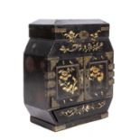 A Japanese Meiji lacquered table cabinet with gilded decoration 21cm wide x 9.5cm deep x 25cm high