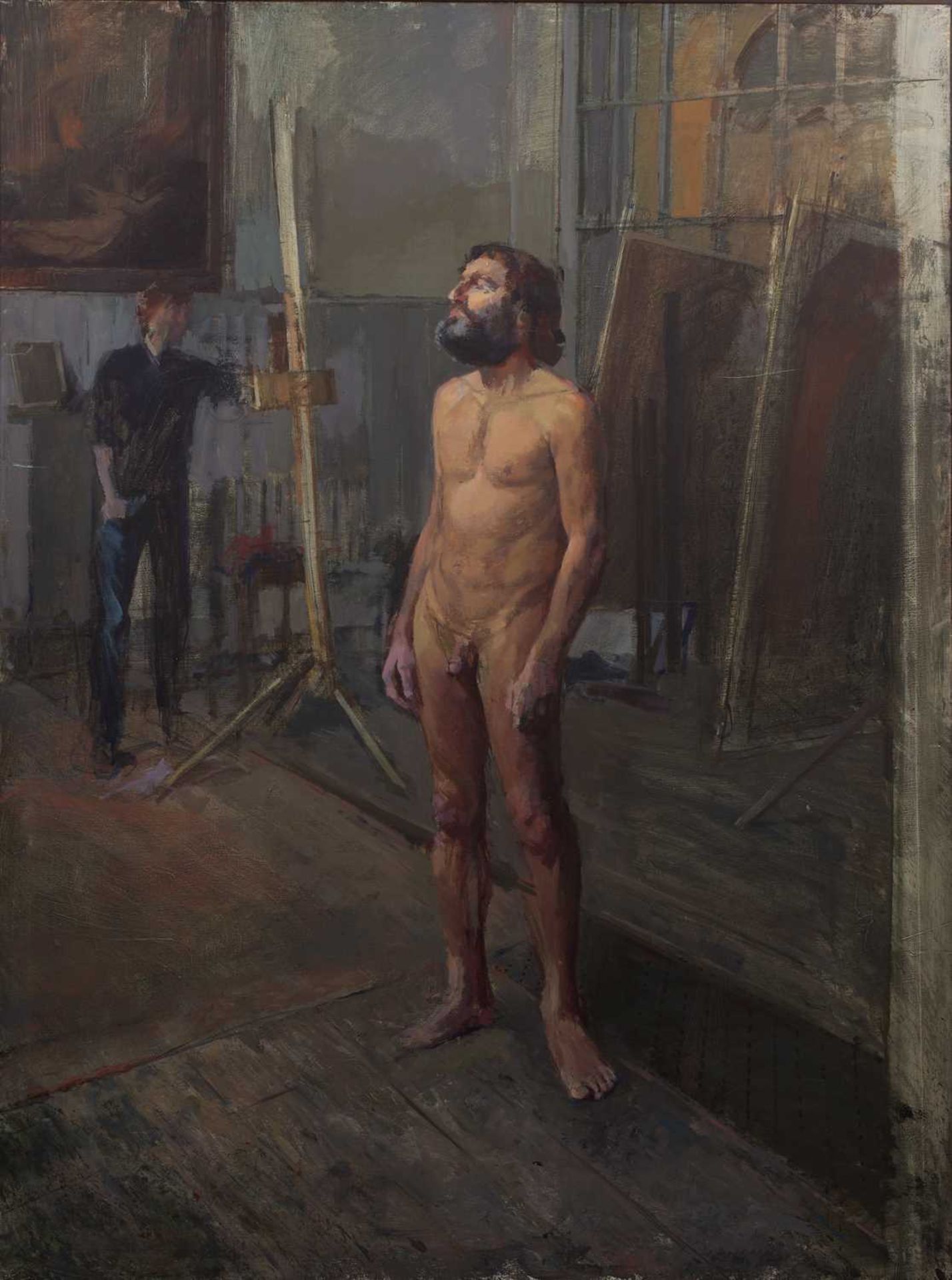 Jane Bond (1939), 'Standing male nude', oil on canvas 166cm x 123cm Qty: 1 The painting has