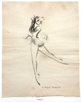 Pageot-Rousseaux, Lucienne. French painter 1899-1994 A charcoal sketch of a ballet dancer en pointe,