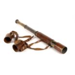 An early 20th century brass and leather WWI four drawer telescope 78cm in length. Good minor