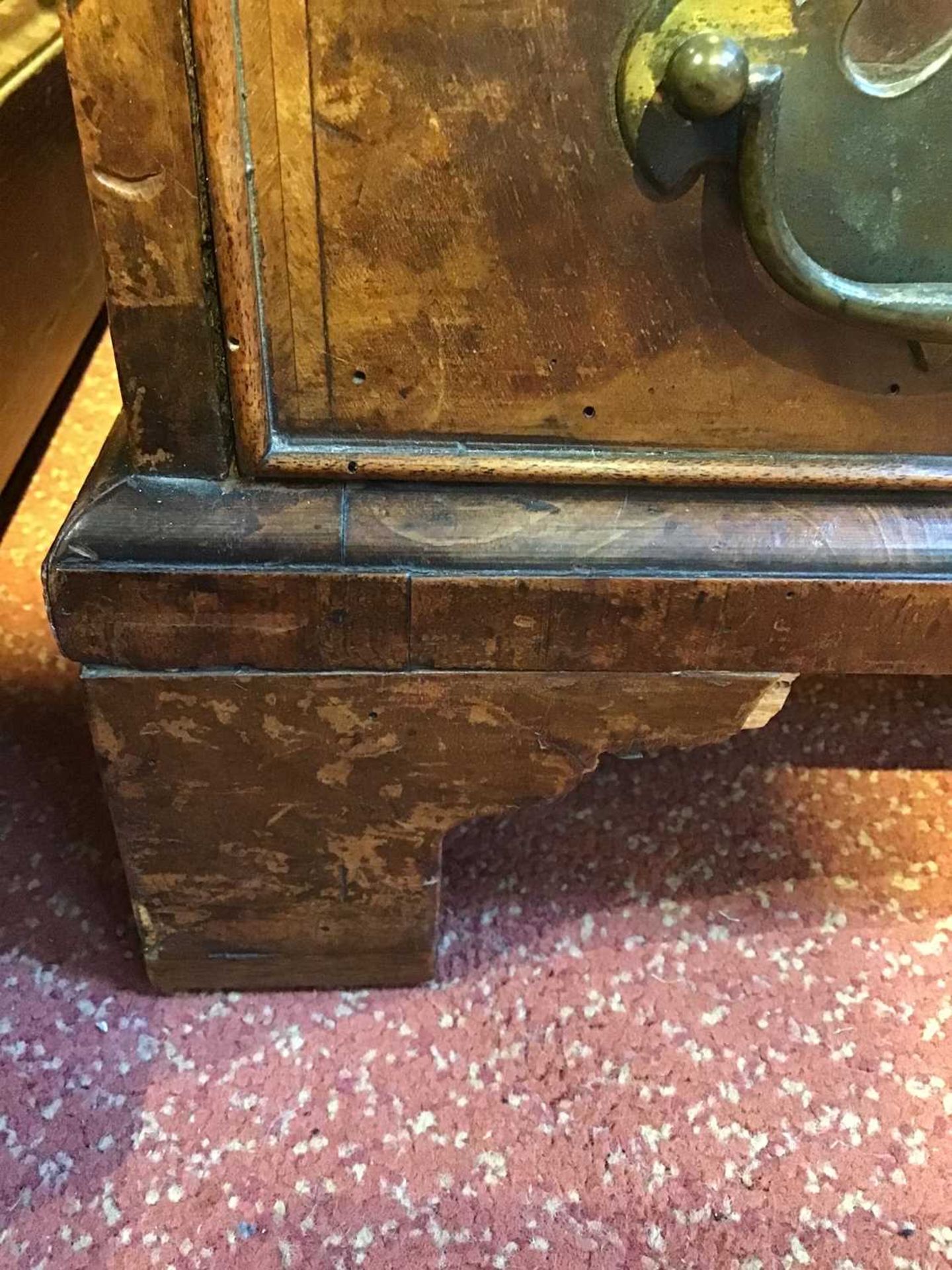 An antique and later walnut small chest of three drawers with brass carrying handles, brass ring - Image 9 of 21