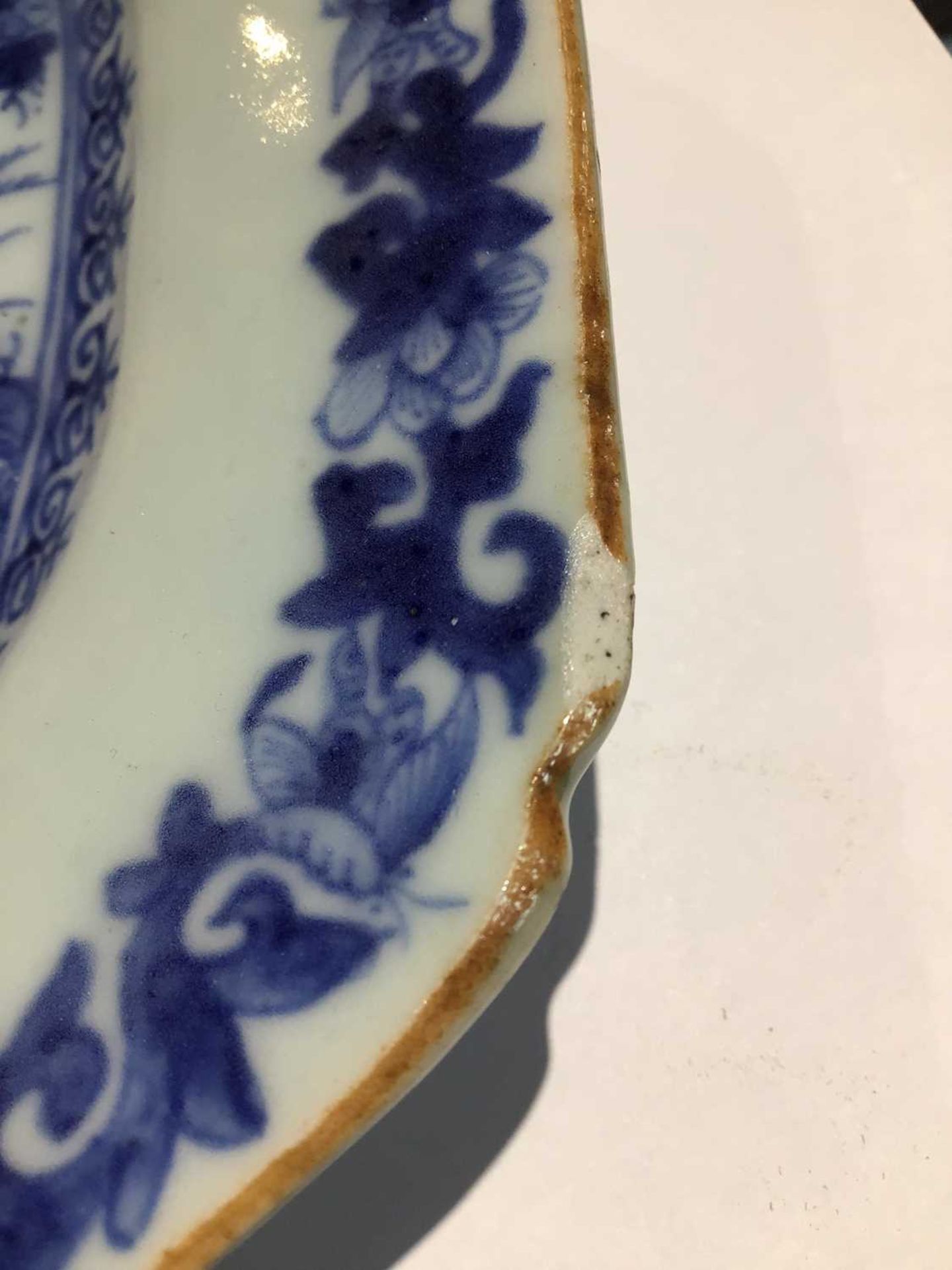 An 18th century Chinese blue and white porcelain octagonal tray together with an eastern enamelled - Image 8 of 9