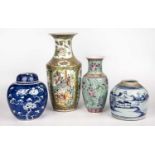 A 19th century Chinese Canton vase 37cm high two ginger jars and a further vase. Light blue -