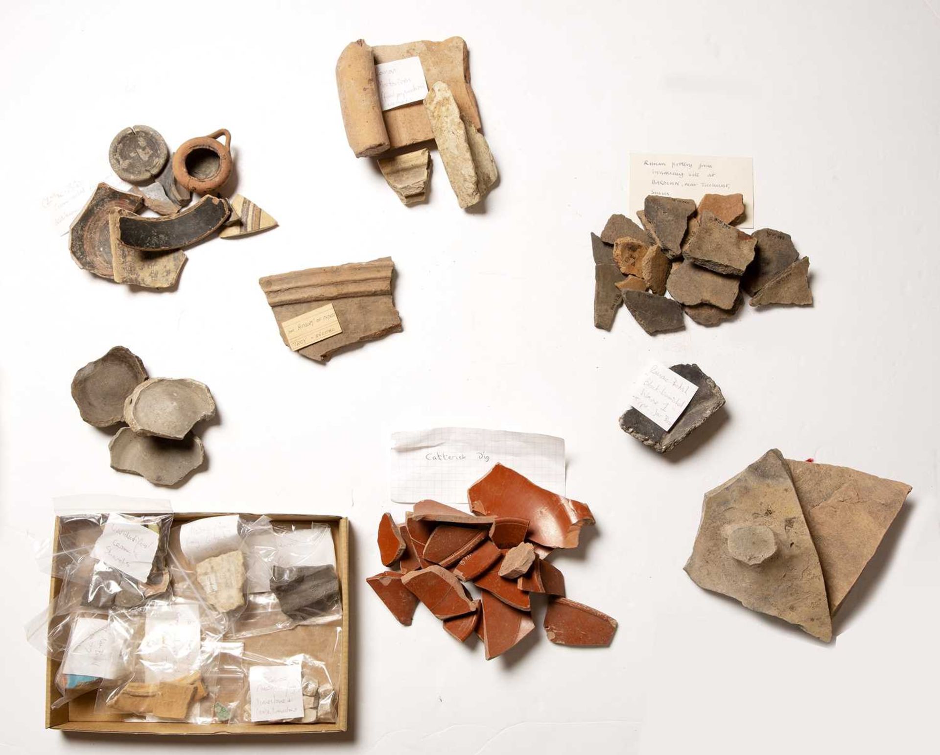A collection of Roman pottery shards From the Canon Arthur Wycliffe Headlam 1826-1909 collection.