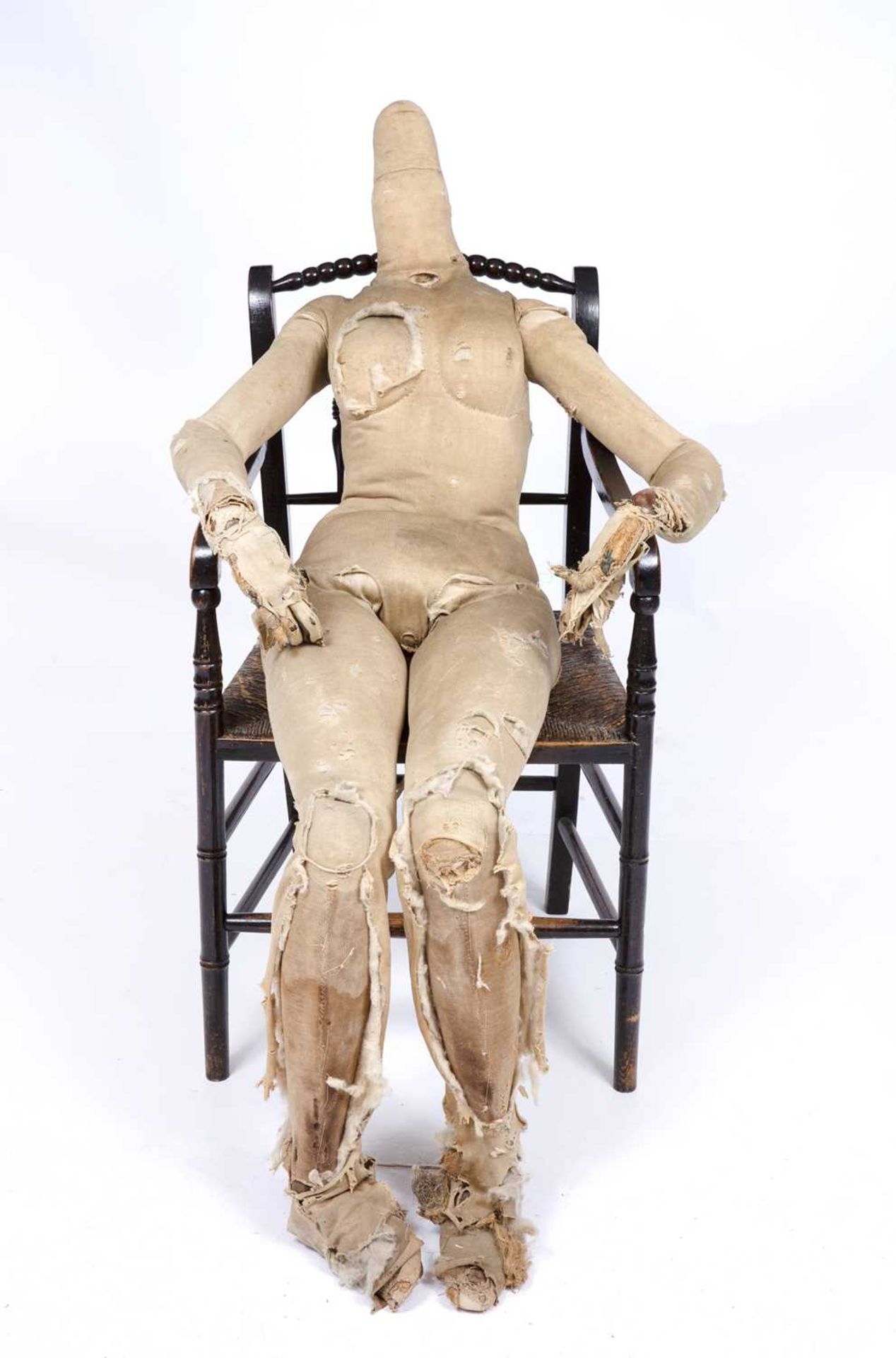 A mid 19th century adult size artists lay figure with articulated brass joints and a wooden frame - Image 2 of 5