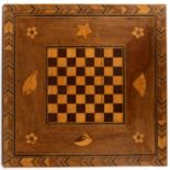 A 19th century marquetry inlaid chess board 59cm x 59cm splits to top