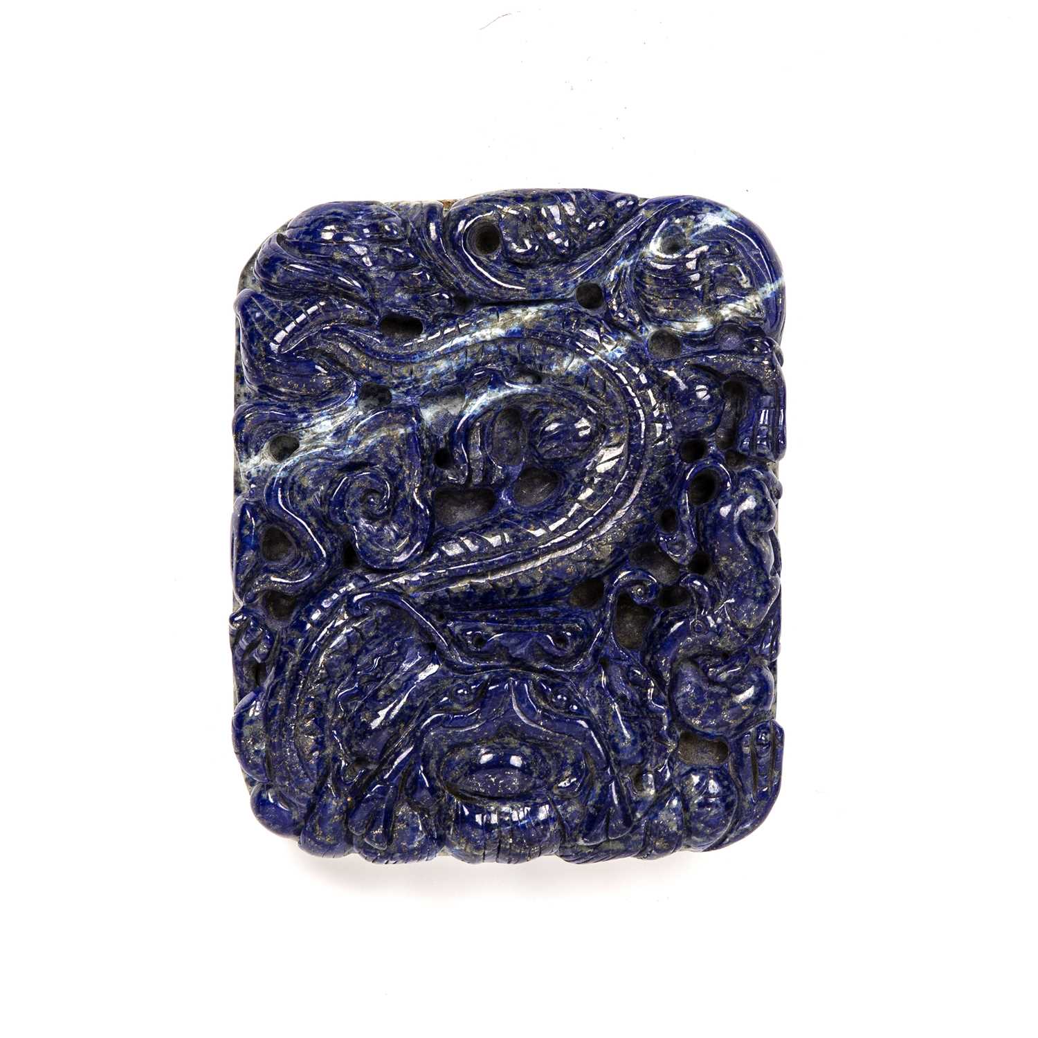 A 20th century lapis lazuli dragon plaque 9cm x 12cm Good no damages