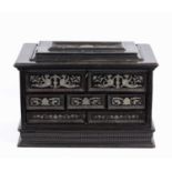 An 18th / 19th century continental ebonised table casket with pewter inlaid decoration, a lifting