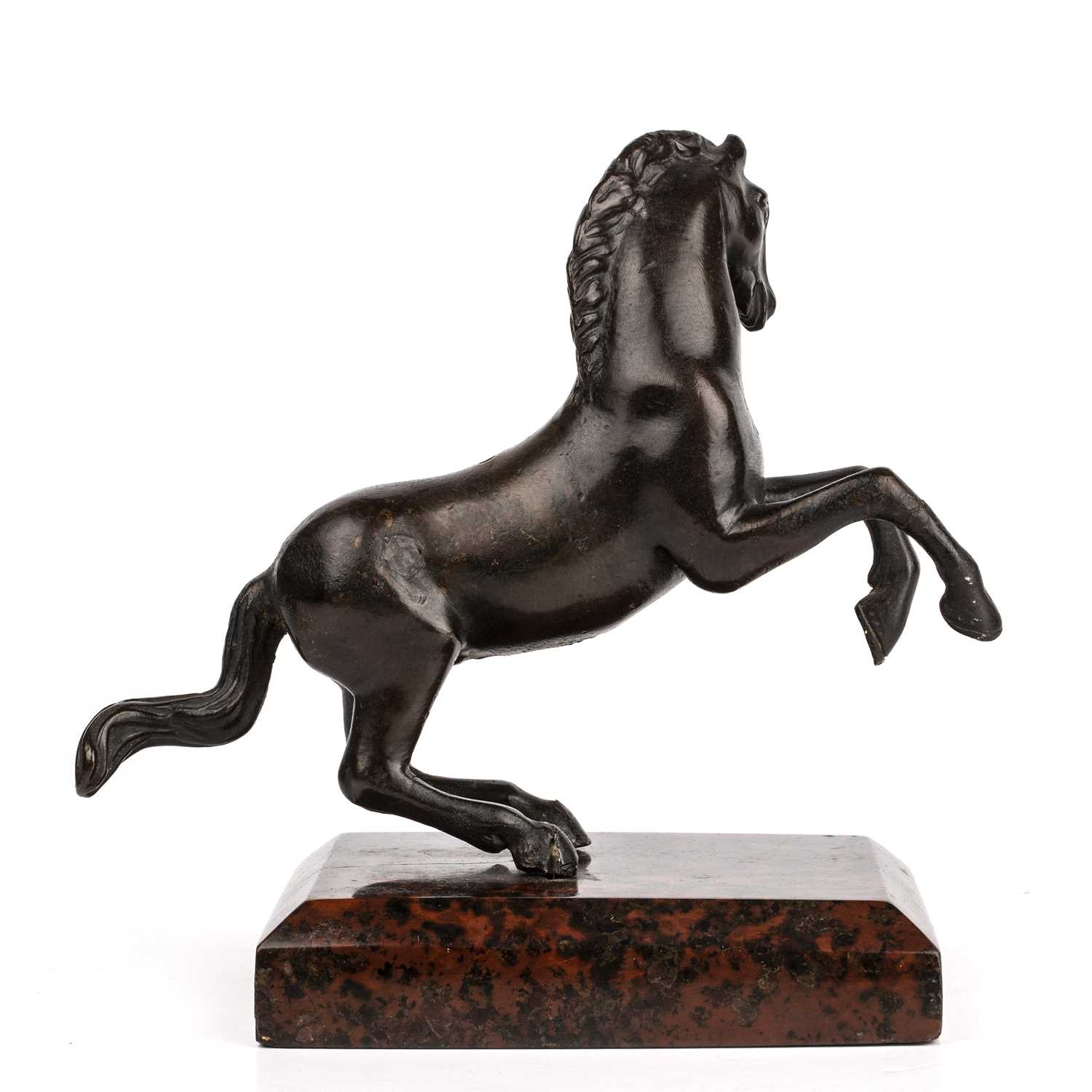 A 19th century Italian rearing Horse, bronze on a marble base 17cm wide 17cm high - Bild 2 aus 2