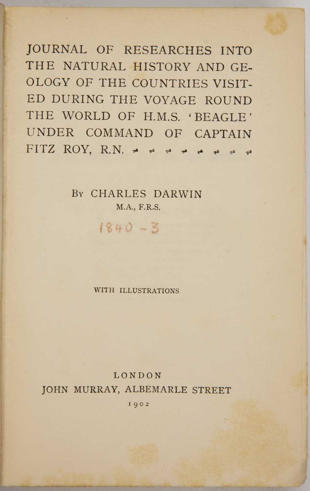 Darwin (Charles). ‘Journal of Researches into the Natural History and Geology of the Countries - Image 5 of 5