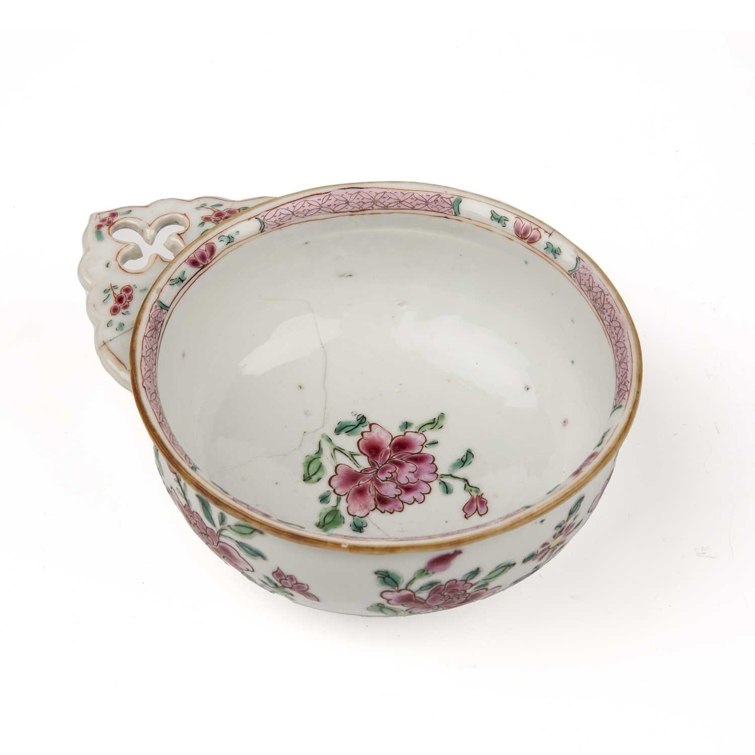 An 18th century Chinese famille rose porcelain bleeding bowl 15cm wide Hairline cracks