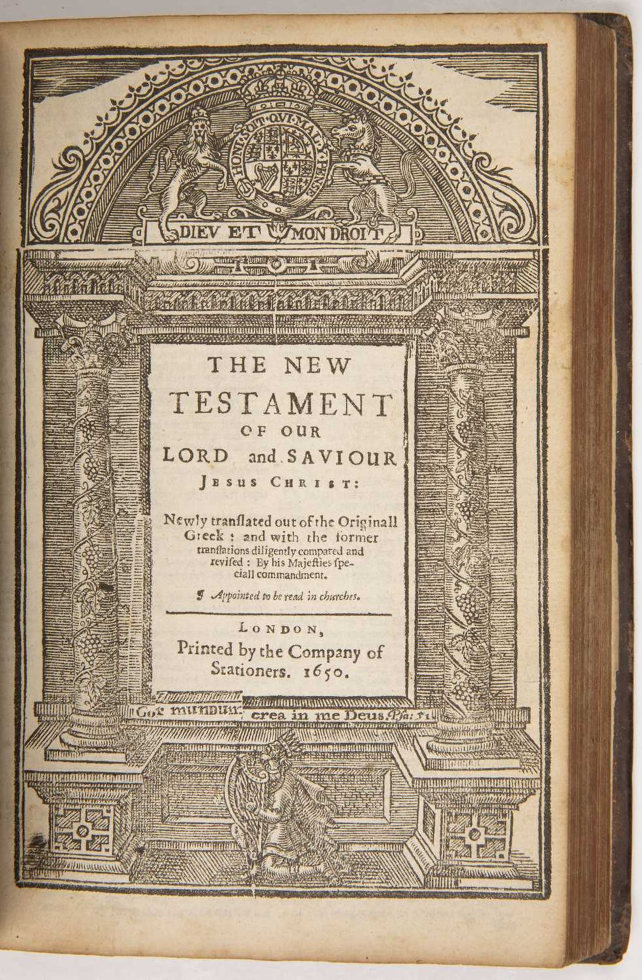 A 17th century Bible printed by the Company of Stationers, London 1650. O.T. title page lacking. N. - Bild 3 aus 4