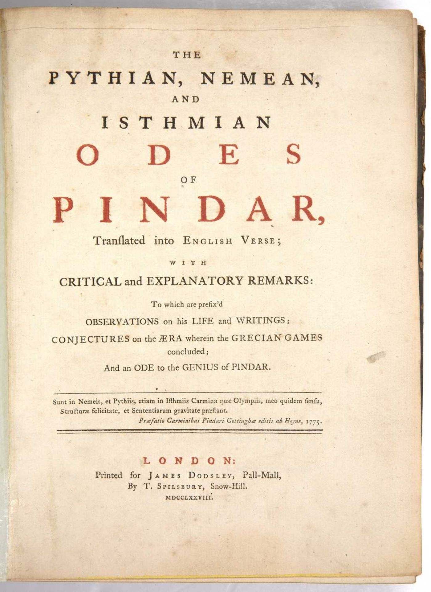 Burnaby-Greene (Edward) Translator (1735-1788) 'The Pythian, Nemean and Isthmian Odes of Pindar with - Image 2 of 13