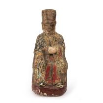 An 18th/19th century carved and painted eastern figure 13cm wide 32cm high together with a
