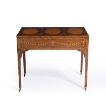 An early 19th century satinwood side table with lifting tops revealing cedarwood compartments,
