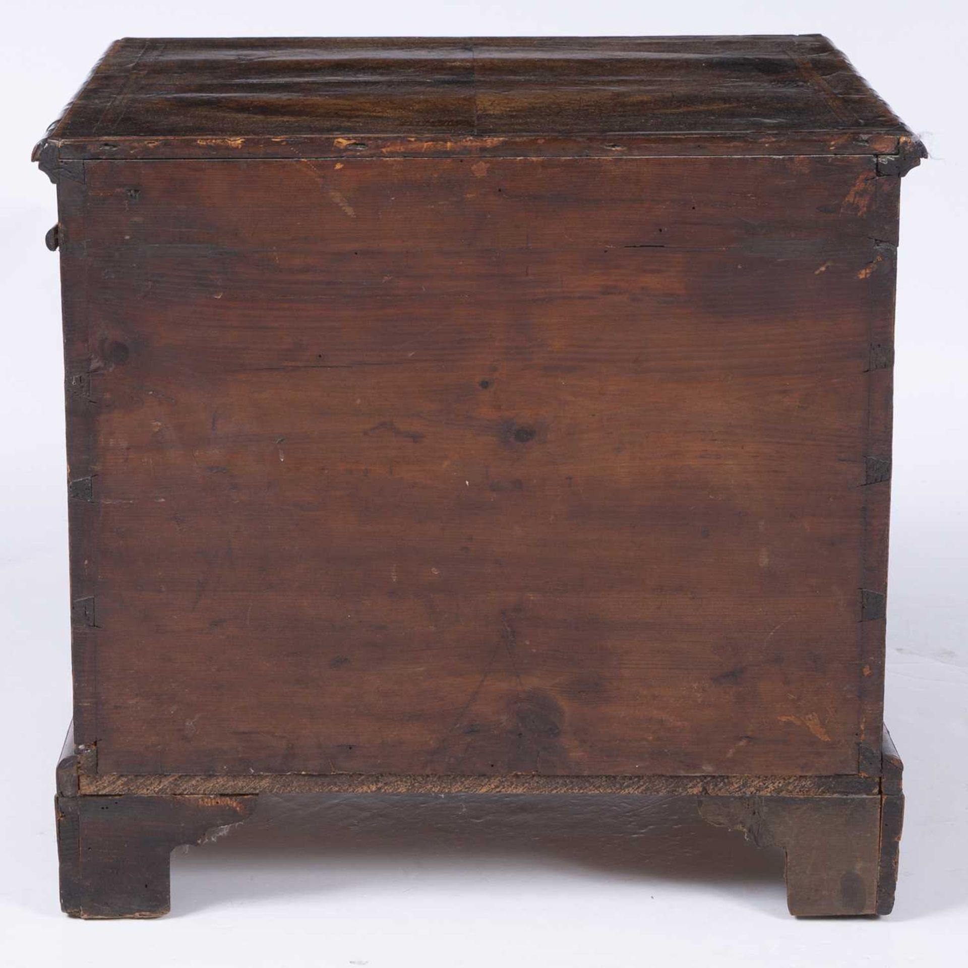 An antique and later walnut small chest of three drawers with brass carrying handles, brass ring - Image 6 of 21