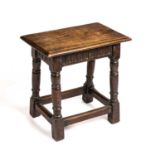 An early 20th century oak joint stool, 17th century style, 48cm wide 29cm deep 47cm high