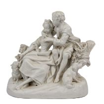 A 19th century Capodimonte porcelain figural group 25cm wide 24cm high