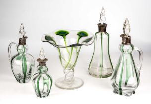 A collection of art nouveau glass to include decanters with silver collars Hukin & Heath (John