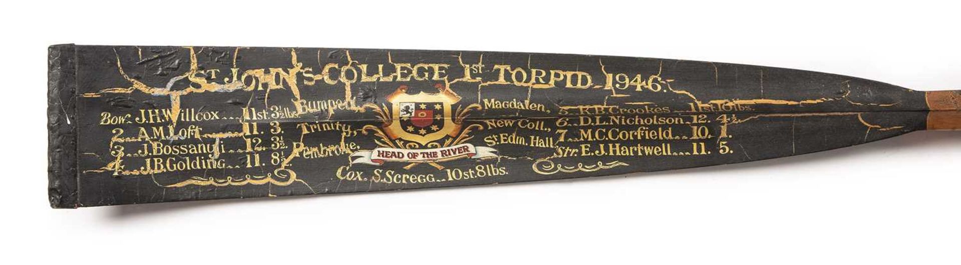 St. John's College 1st Torpid 1946 oar coxed by S.Scregg 369cm in length