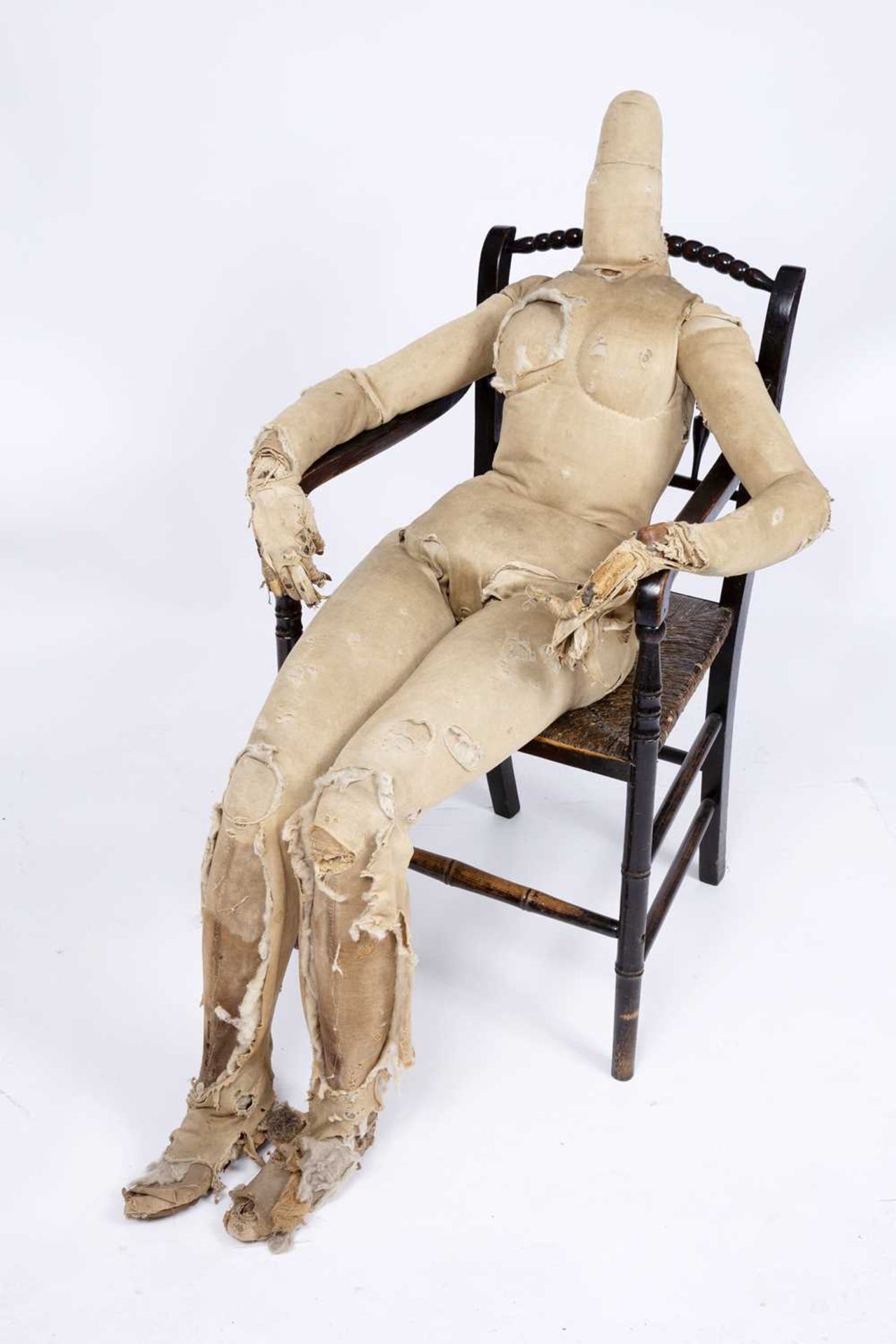 A mid 19th century adult size artists lay figure with articulated brass joints and a wooden frame - Image 3 of 5