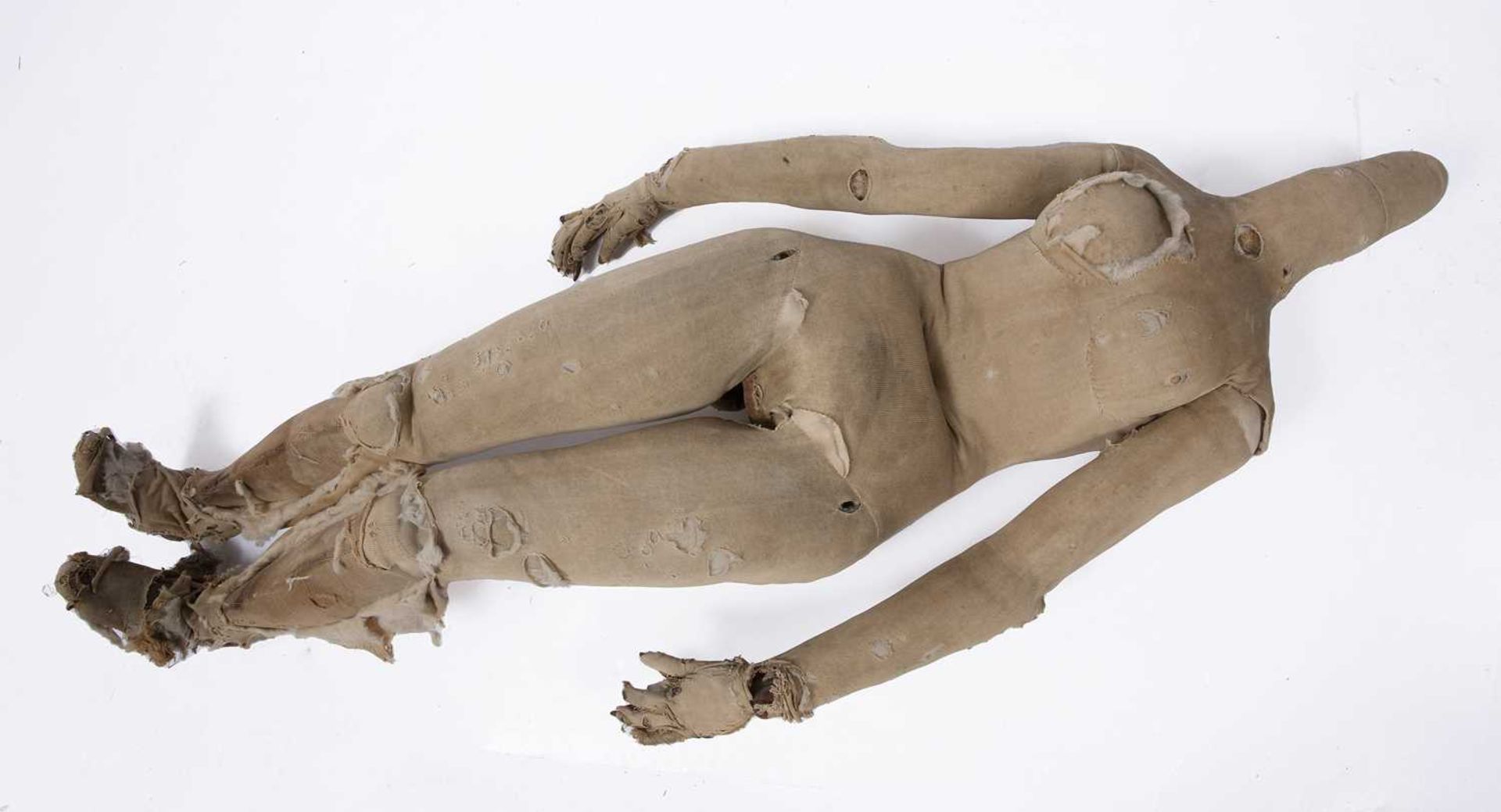 A mid 19th century adult size artists lay figure with articulated brass joints and a wooden frame - Image 4 of 5