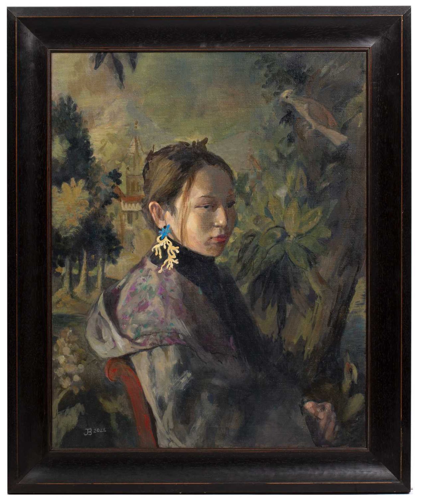 Jane Bond (1939) 'Etta', head and shoulder portrait, oil on canvas. 75cm x 59cm Mounted in an - Image 2 of 3