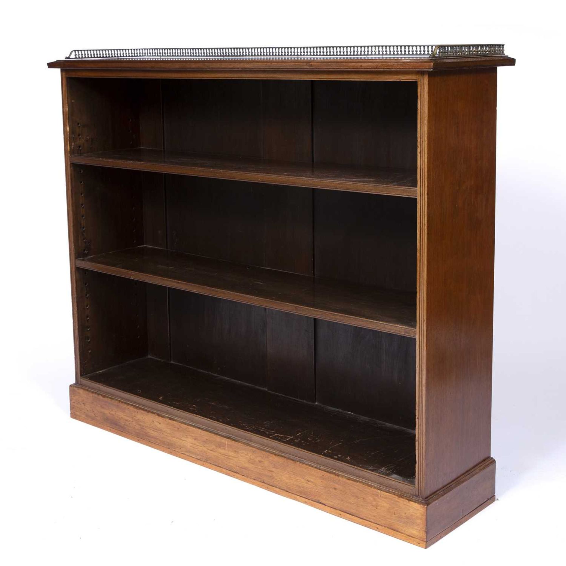 A 19th century mahogany open front bookcase with a brass gallery and two shelves. 124cm wide 33cm - Image 3 of 4