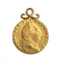 A George III gold spade guinea with a necklace mount Worn condition