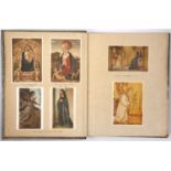 A gilt tooled leather bound album containing a collection of coloured prints of Old Master paintings