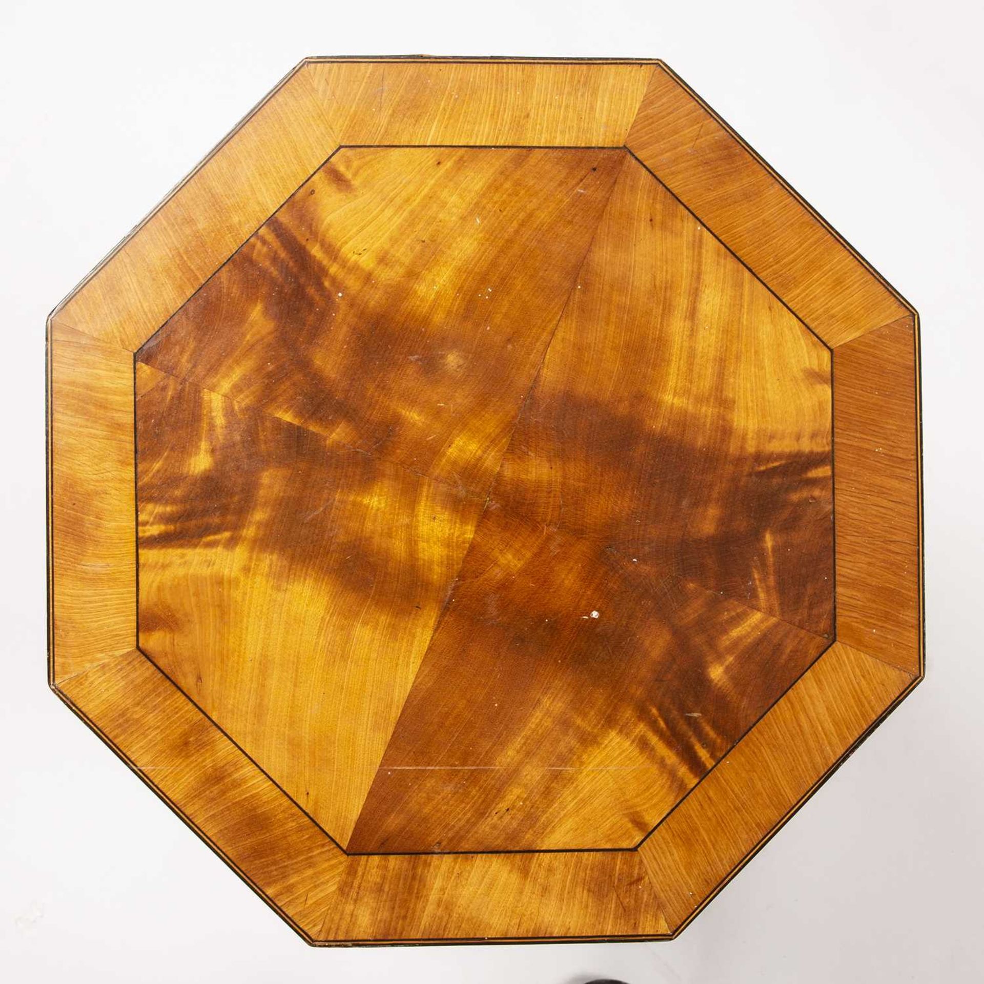 A 19th century satinwood octagonal sewing table with silk sides. 40cm wide x 78cm high some - Image 5 of 5